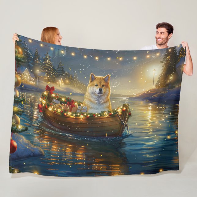 American Akita Christmas Festive Voyage Fleece Blanket (In Situ)