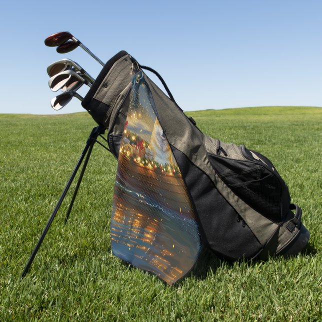 American Akita Christmas Festive Voyage Golf Towel (Green)