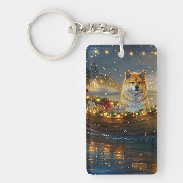 American Akita Christmas Festive Voyage Key Ring (Front)