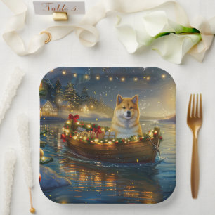 American Akita Christmas Festive Voyage Paper Plate