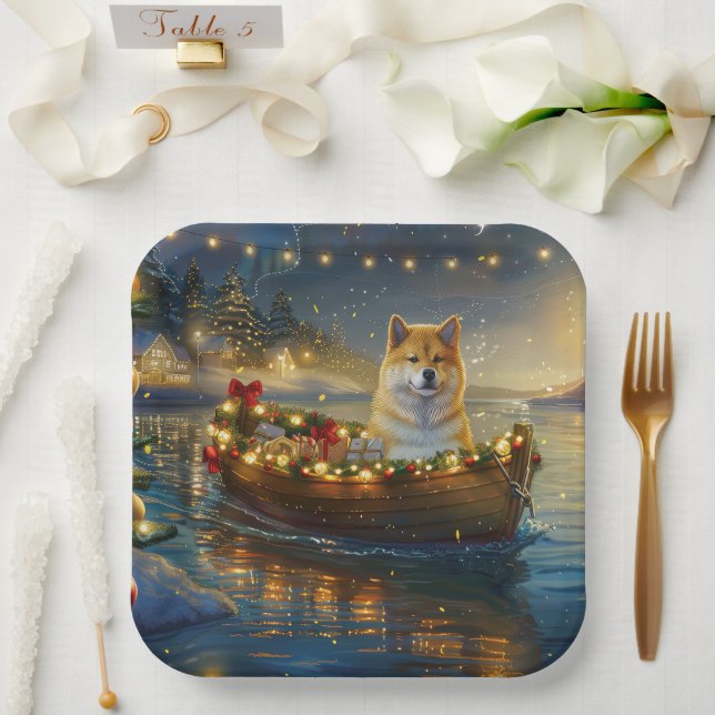 American Akita Christmas Festive Voyage Paper Plate (Wedding)