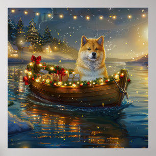 American Akita Christmas Festive Voyage Poster