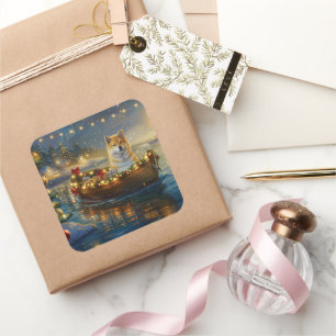 American Akita Christmas Festive Voyage Square Sticker