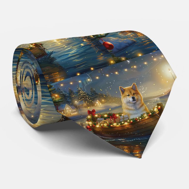 American Akita Christmas Festive Voyage Tie (Rolled)