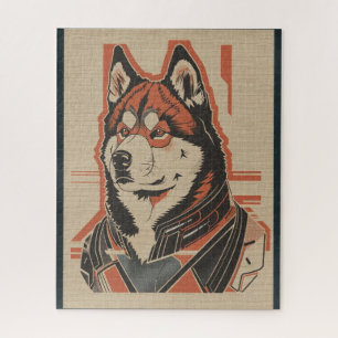 American Akita dog futuristic elements portrait 4 Jigsaw Puzzle