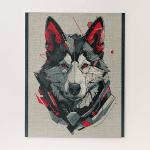 American Akita dog futuristic elements portrait Jigsaw Puzzle