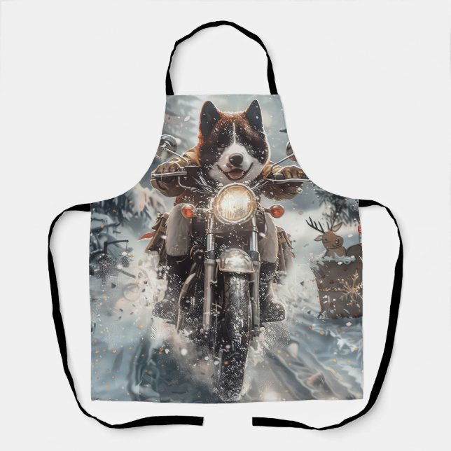 American Akita Dog Riding Motorcycle Christmas  Apron (Front)