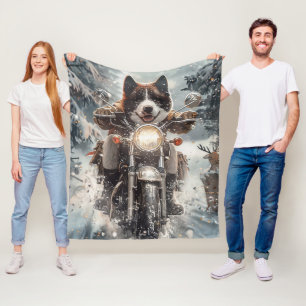 American Akita Dog Riding Motorcycle Christmas  Fleece Blanket