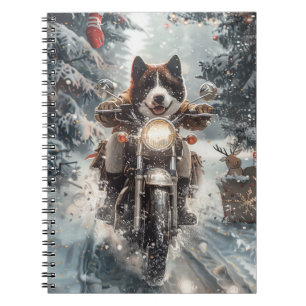 American Akita Dog Riding Motorcycle Christmas  Notebook
