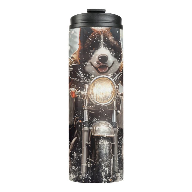 American Akita Dog Riding Motorcycle Christmas  Thermal Tumbler (Front)