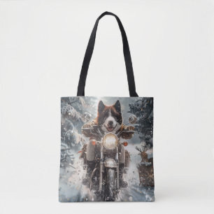 American Akita Dog Riding Motorcycle Christmas Tote Bag