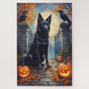 American Akita Gothic Cemetery Halloween Art Jigsaw Puzzle