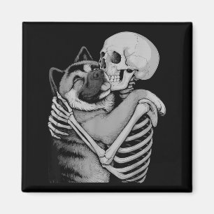 American Akita Skeleton Hug Halloween Dog Lover Magnet