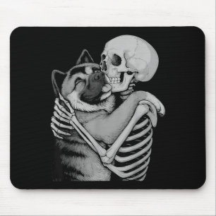 American Akita Skeleton Hug Halloween Dog Lover Mouse Mat