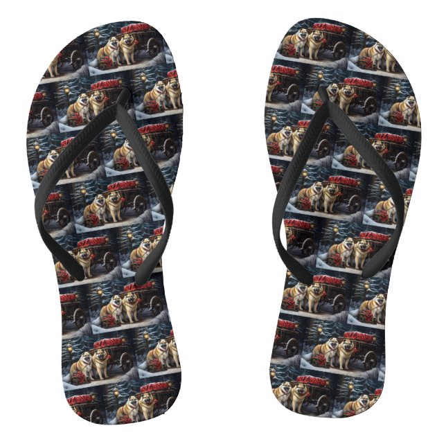 American Akita Snowy Sleigh Ride Christmas Decor Flip Flops (Footbed)