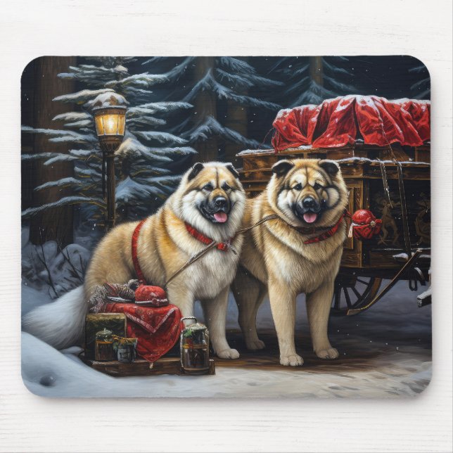 American Akita Snowy Sleigh Ride Christmas Decor Mouse Mat (Front)