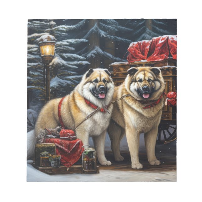 American Akita Snowy Sleigh Ride Christmas Decor Notepad (Front)