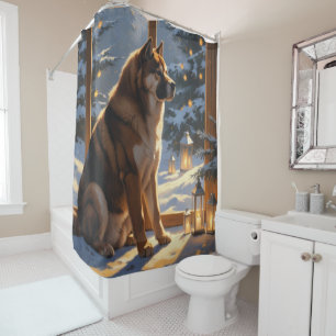 American Akita With Christmas Lights Holiday Shower Curtain
