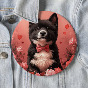 American Akita with Roses - Valentine's Day 6 Cm Round Badge
