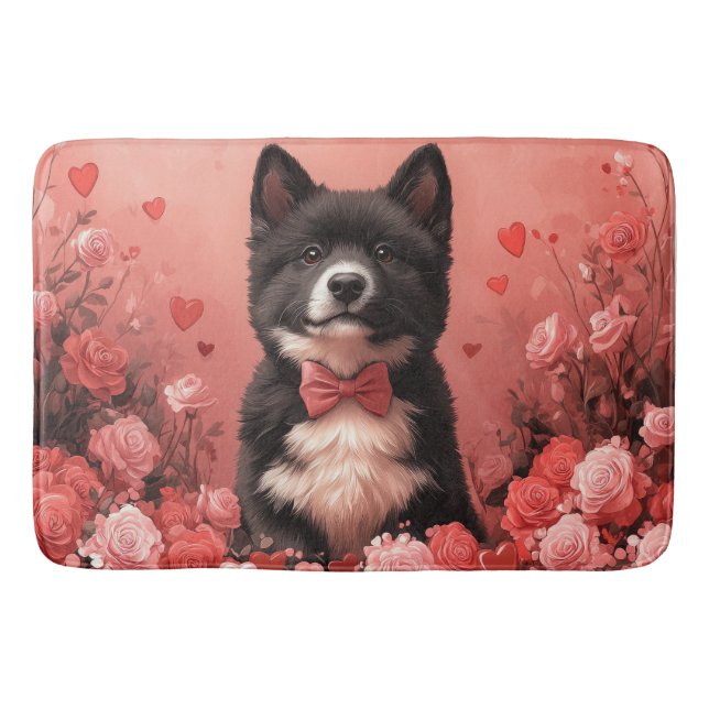 American Akita with Roses - Valentine's Day Bath Mat (Front)