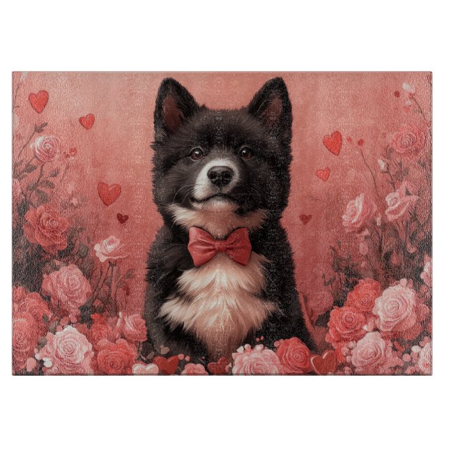 American Akita with Roses - Valentine's Day Cutting Board (Front)
