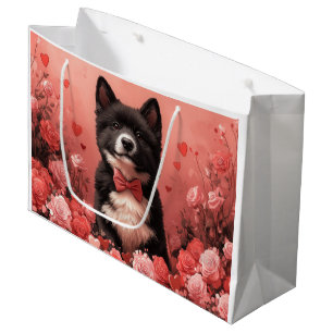 American Akita with Roses - Valentine's Day Large Gift Bag