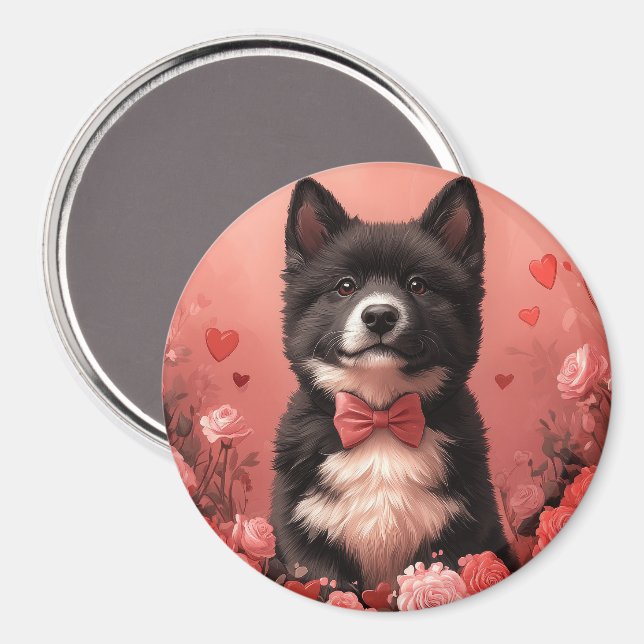 American Akita with Roses - Valentine's Day Magnet (Front/Back)