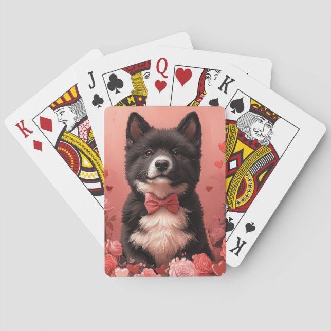 American Akita with Roses - Valentine's Day Playing Cards (Back)