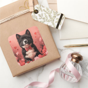 American Akita with Roses - Valentine's Day Square Sticker