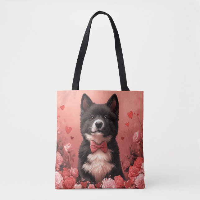 American Akita with Roses - Valentine's Day Tote Bag (Front)