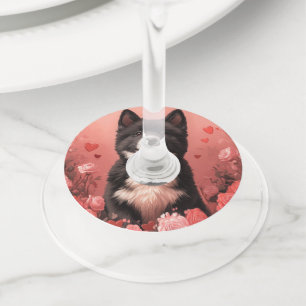American Akita with Roses - Valentine's Day Wine Glass Tag