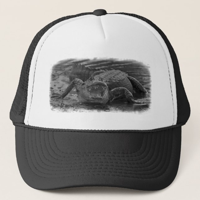 American alligator black and white photography trucker hat (Front)
