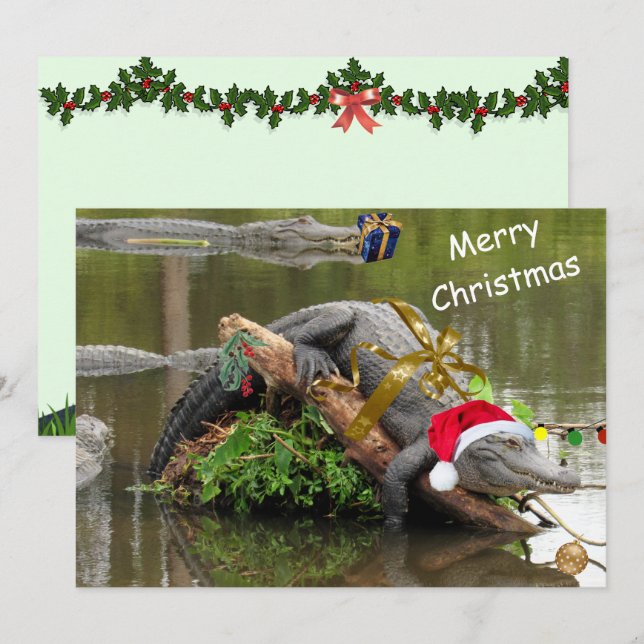 American Alligator Christmas Flat Card (Front/Back)