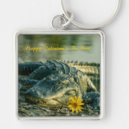 American Alligator portrait Happy Valentines Key Ring