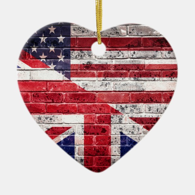 American and British flag. Ceramic Tree Decoration (Front)