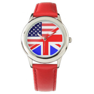 American and British Flag Kids Bezel Watch