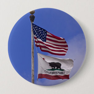 AMERICAN AND CALIFORNIA STATE flags 10 Cm Round Badge