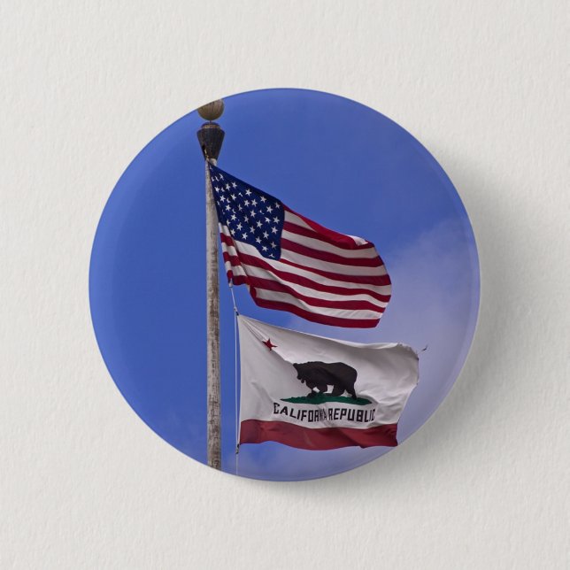 AMERICAN AND CALIFORNIA STATE flags 6 Cm Round Badge (Front)