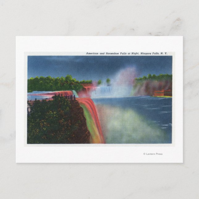 American and Horseshoe Falls Illuminated Postcard (Front)