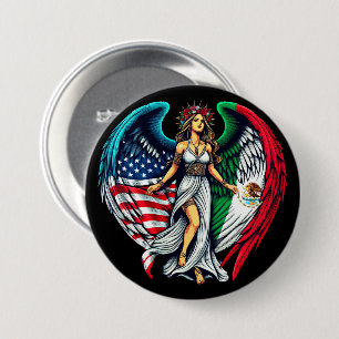 American and Mexico Flag Angel woMan Patriotic Art 7.5 Cm Round Badge