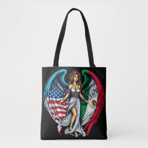 American and Mexico Flag Angel woMan Patriotic Art Tote Bag