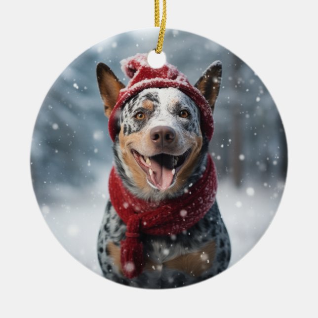 American Australian Cattle Dog Keepsake Christmas Ceramic Tree Decoration (Front)