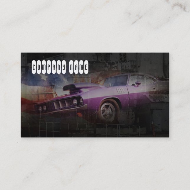 American  automotive classic pink muscle car business card (Front)