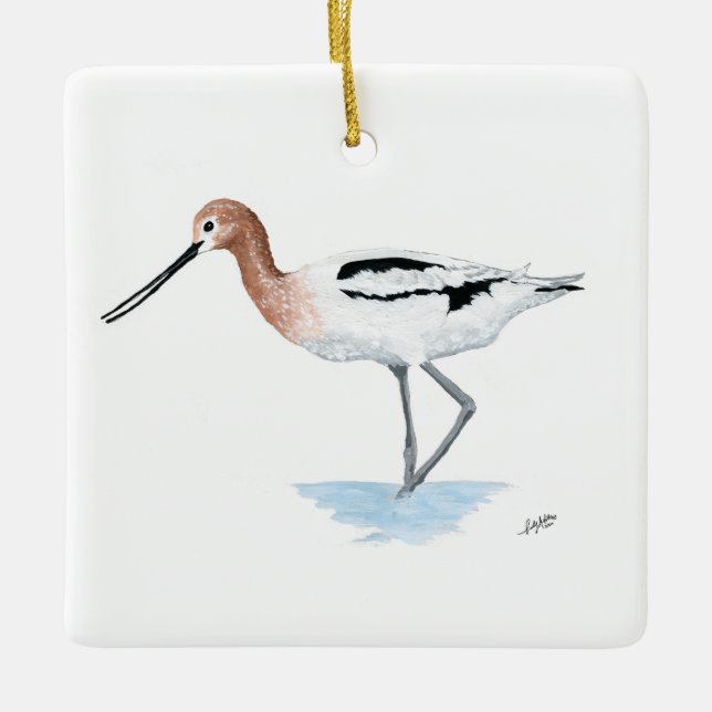 American Avocet Ceramic Ornament (Front)