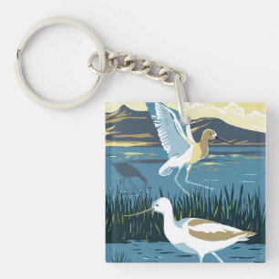 American Avocet in the Great Salt Lake in Utah WPA Key Ring