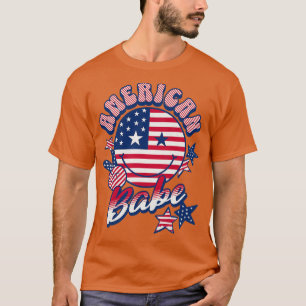 American Babe American Flag Retro Smiley Face T-Shirt