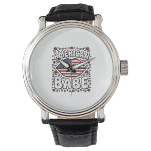 American Babe Patriotic Vintage Engraving Design_1 Watch