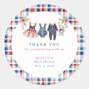 American Baby Patriotic Clothesline Baby Shower  Classic Round Sticker