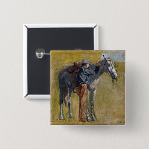 American Badlands: Old West Cowboy with Horse 15 Cm Square Badge