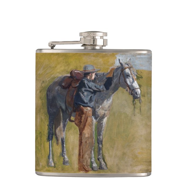American Badlands: Old West Cowboy with Horse Hip Flask (Front)